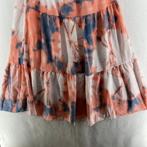 Shein Dress Women's Sz 4 Orange Tie Dye One Shoulder Layered Hem Maxi Smocked - Picture 7 of 10